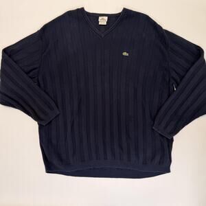 Lacoste Sweater Mens 4XL Big & Tall Navy Blue Ribbed V Neck Knit Logo Pullover